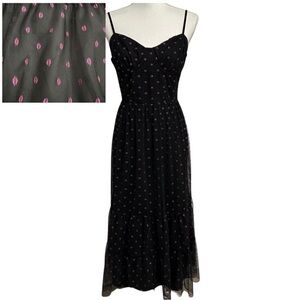 Betsey Johnson Corset Tiered Dress SZ 14 Black Pink Lip Print Dark Romantic NWT